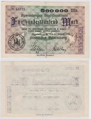 500000 Mark Banknote Inflation Stadtbank Spremberg 20.8.1923 (136059)
