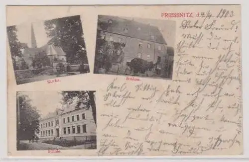 99381 Mehrbild AK Priessnitz - Kirche, Schloss, und Schule 1903