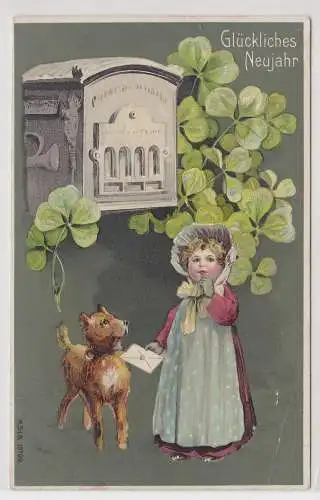 18180 geprägte Ak Glückliches Neujahr Verlag M.S.i.B. No.13799 Mädchen Post 1907