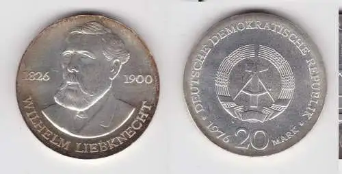 DDR Gedenk Münze 20 Mark Wilhelm Liebknecht 1976 Silber Stgl. (136614)