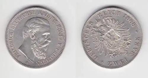 2 Mark Silber Münze Preussen Kaiser Friedrich 1888 vz+ (150880)