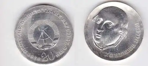 DDR Gedenk Münze 20 Mark Johann Gottlieb Herder 1978 Silber (128645)