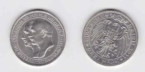 3 Mark Silbermünze Preussen Universität Breslau 1911 Jäger 108 (131021)