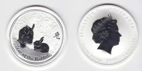 2 Dollar Silber Münze Australien Jahr des Hasen 2 Unzen Feinsilber 2011 (131122)