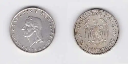 2 Mark Silber Münze Friedrich von Schiller 1934 F f.vz (133509)