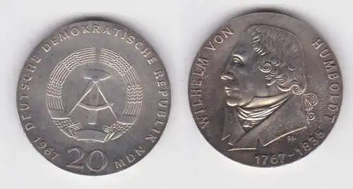 DDR Gedenk Münze 20 Mark Wilhelm von Humboldt 1967 Stempelglanz (140530)