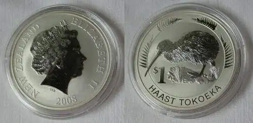1 Dollar Silber Münze Neuseeland Haast Tokoeka Kiwi 2008 (134129)