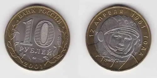 10 Rubel Bi-Metall Münze Russland Juri Gagarin 2001 Stgl. (137630)