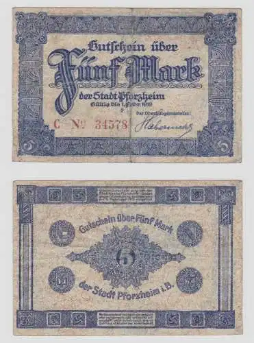 5 Mark Banknote Notgeld Stadt Pforzheim o. D. (134892)