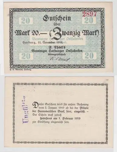 20 Mark Banknote F.Törls vereinigte Harburger Ölfabriken 11.11.1918 (133074)
