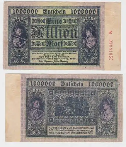 1 Million Mark Banknote Inflation Hamborn August Thyssen Hütte 1923 (137875)