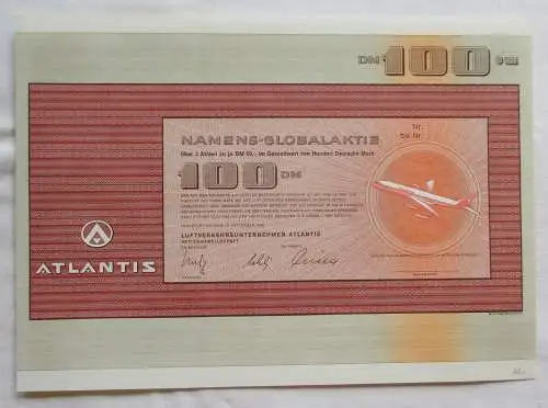 100 DM Aktie Luftverkehrsunternehmen Atlantis AG Frankfurt am Main 1969 (142301)