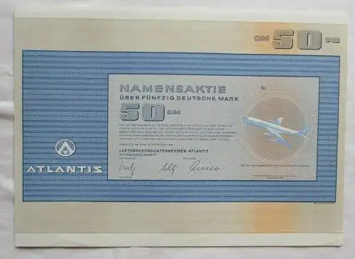 50 DM Aktie Luftverkehrsunternehmen Atlantis AG Frankfurt am Main 1969 (126503)