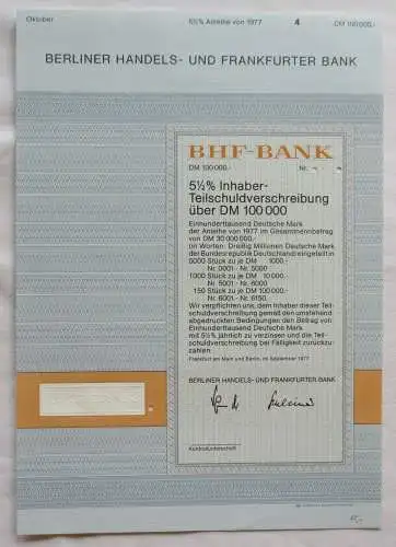 100.000 DM Aktie BHF-Bank Berliner Handels- und Frankfurter Bank 1977 (144241)