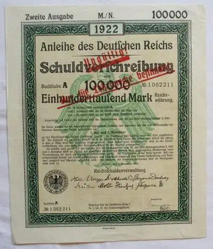 1000 Mark Aktie Schuldverschreibung deutsches Reich Berlin 01.12.1922 (144301)