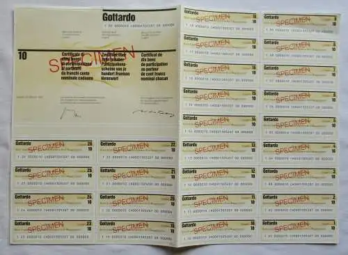 10 Partizipationsschein x 100 Franken Aktie Gottardo Bank AG Lugano 1987(135644)