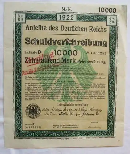 1000 Mark Aktie Schuldenverschreibung deutsches Reich Berlin 01.08.1922 (143694)