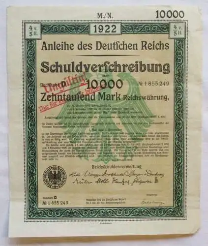 1000 Mark Aktie Schuldverschreibung deutsches Reich Berlin 01.08.1922 (143735)