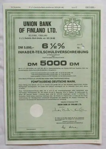 5000 DM Aktie Union Bank of Finland Helsinki Dezember 1978 (142524)