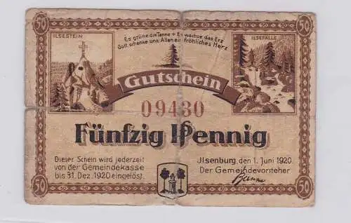50 Pfennig Banknote Notgeld Gemeinde Ilsenburg 1.6.1920 (126480)