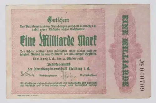 1 Milliarde Mark Banknote Inflation Notgeld Stollberg 12. Oktober 1923 (137855)