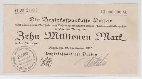10 Millionen Mark Banknote Inflation Notgeld Sparkasse Passau 10.9.1923 (137256)