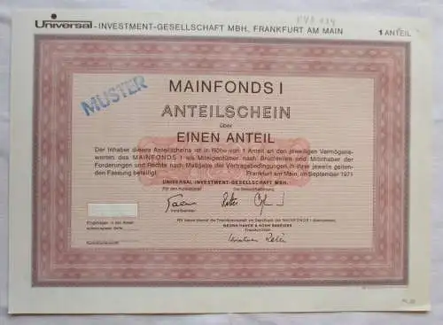 1 Anteilschein Universal-Investment-Gesellschaft mbH Frankfurt 1971 (131420)