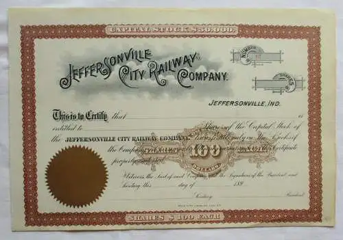100 Dollar Aktie Jeffersonville City Railway Company (128579)
