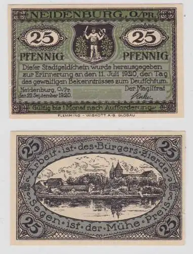 25 Pfennig Banknote Notgeld Stadt Neidenburg Nidzica ohne KN 22.9.1920 (137725)