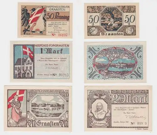 50 Pfennig- 2 Mark Banknoten Notgeld Gemeinde Gravenstein Graasten 1920 (137741)