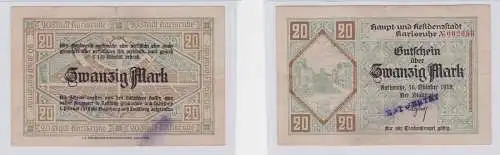 20 Mark Banknote Notgeld Stadt Karlsruhe 16.10.1918 (126298)