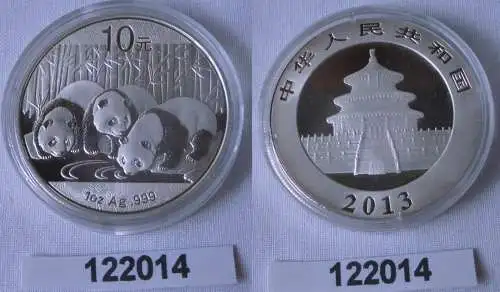 10 Yuan Silber Münze China Panda 1 Unze Feinsilber 2013 Stgl. (122014)