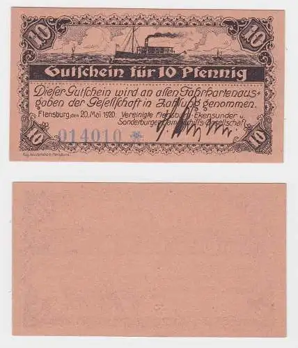 10 Pfennig Banknote Notgeld Flensburg Dampfschifffahrtsgesellschaft 1920(122239)