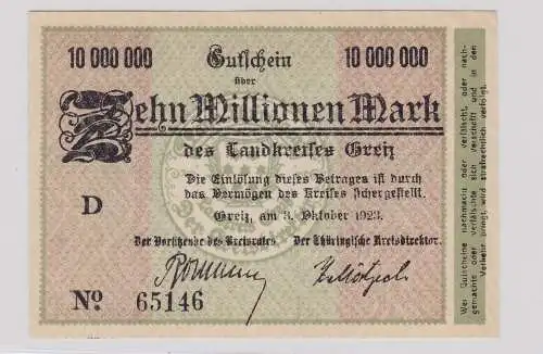 10 Millionen Mark Banknote Inflation Landkreis Greiz 3.10.1923 (126306)