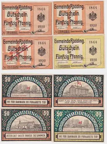 4 x 50 Pfennig Banknoten Notgeld Gemeinde Rödding Dänemark 10.2.1920 (122063)