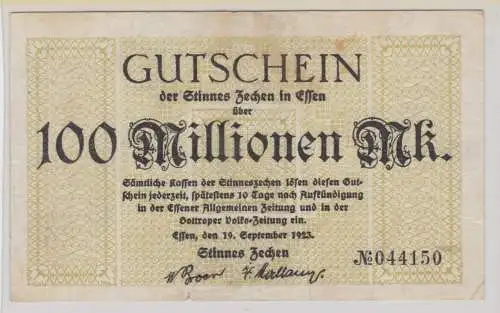 100 Millionen Mark Banknote Inflation Stinnes Zechen in Essen 19.9.1923 (135772)