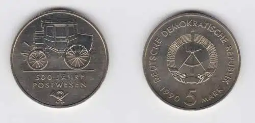 DDR Gedenk Münze 5 Mark 500 Jahre Postwesen 1990 Stempelglanz (137036)