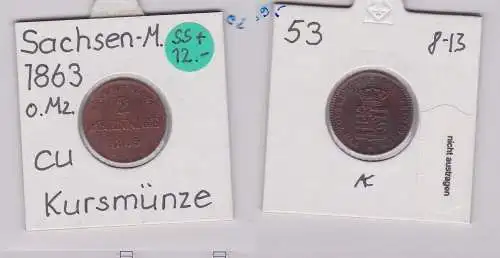 2 Pfennig Kupfer Münze Sachsen-Meiningen 1863 (120275)