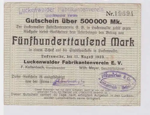 500000 Mark Banknote Luckenwalder Fabkrikantenverein e.V. 11.8.1923 (122071)