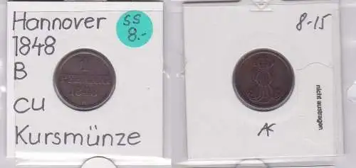 1 Pfennig Kupfer Münze Hannover 1848 B (121142)