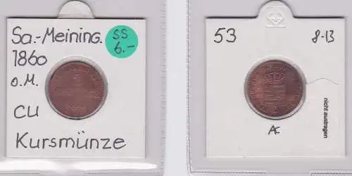 2 Pfennig Kupfer Münze Sachsen-Meiningen 1860 (120411)