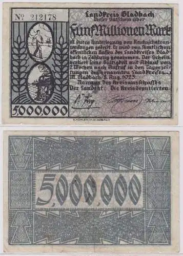 5 Millionen Mark Banknote Landkreis Gladbach 8.8.1923 (121974)