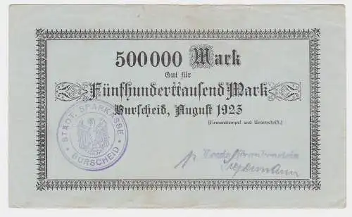 500000 Mark Banknote Burscheid Louis Frankenstein August 1923 (122301)