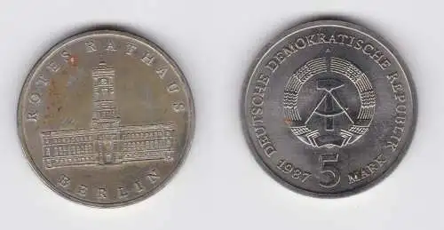 DDR Gedenk Münze 5 Mark Berlin Rotes Rathaus 1987 fast vorzüglich (137104)