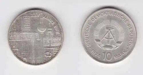 DDR Gedenk Münze 10 Mark 25 Jahre DDR - Städtemotiv - 1974 Silber Stgl. (136755)