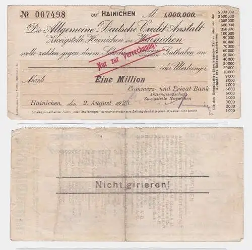 1 Million Mark Banknote Hainichen Allg.dt.Credit Anstalt 2.8.1923 (122565)
