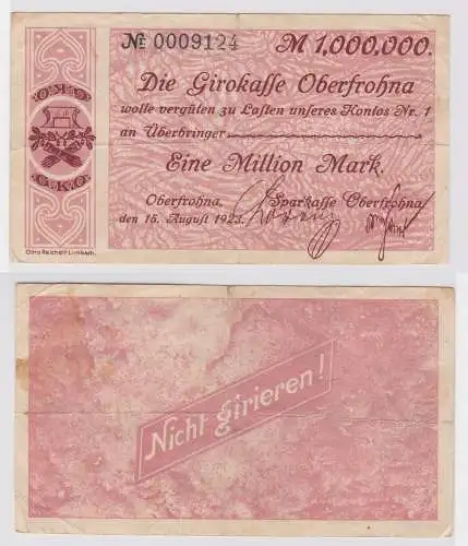 1 Million Mark Banknote Girokasse Oberfrohna 15.08.1923 (121602)