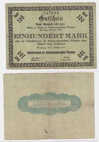 100 Mark Banknote Amtshauptmannschaft Glauchau 1.10.1922 (122425)