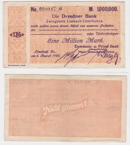 1 Million Mark Banknote Dresdner Bank Limbach 6.8.1923 (121734)