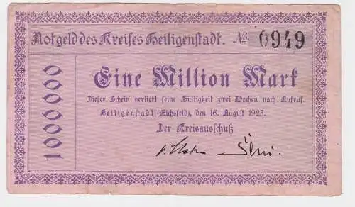 1 Million Mark Banknote Kreis Heiligenstadt Eichsfeld 16.8.1923 (122427)